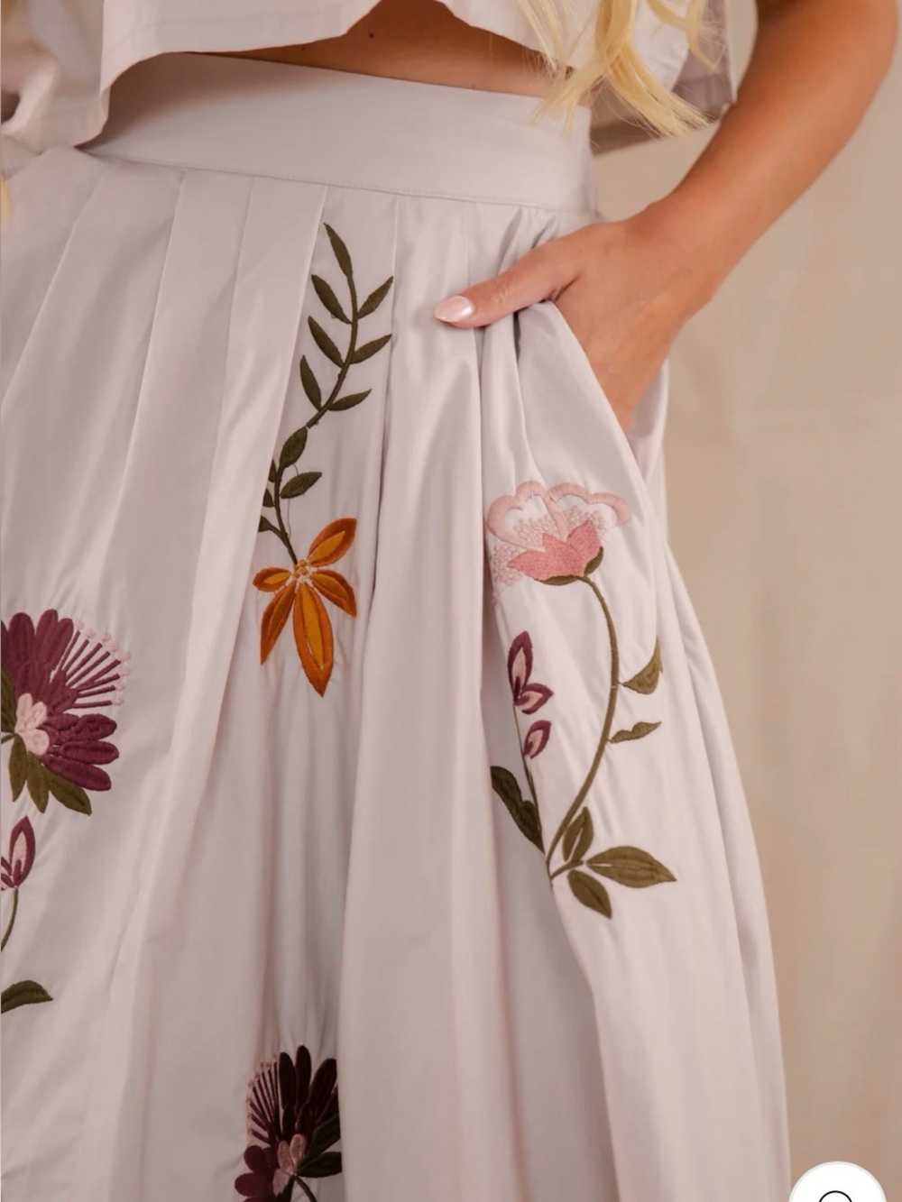 Floral Embroidered Midi Skirt and Cropped top 
Worn once - Picture 3 of 7